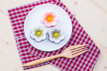 Thailand tradition ,Flower Dessert Coconut Jelly on wood