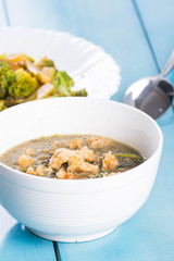 mung beans soup with spicy dried crispy pork fat