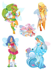 Illustration of fairies set on white