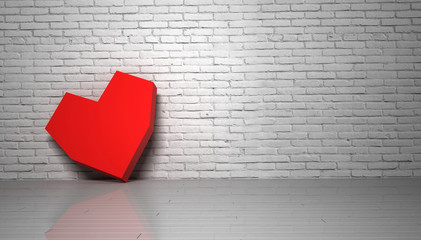 Red heart brick wall loft, 3d illustration - 93017010