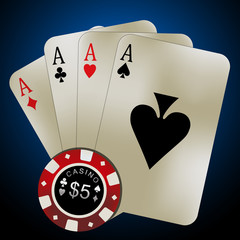 Poker cards - four aces and chips