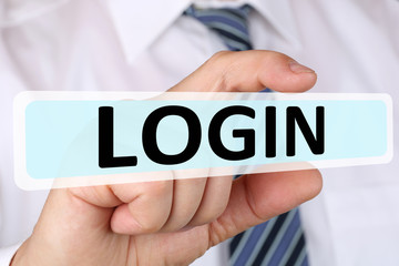 Business man Konzept mit Login anmelden Passwort am Computer im