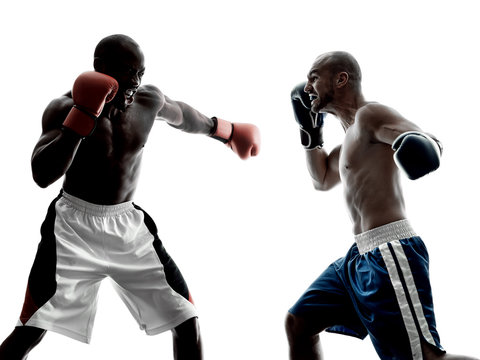 men boxers boxing isolated silhouette