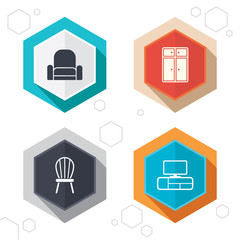 Furniture icons. Cupboard, chair and TV table.