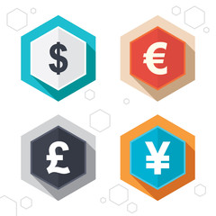 Obraz premium Dollar, Euro, Pound and Yen currency icons.