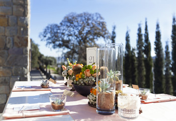 Impressive wedding table with cactus and flowers