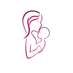 Woman, manand their child, vector symbol in simple lines