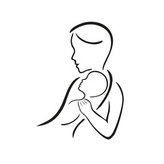 Woman, manand their child, vector symbol in simple lines