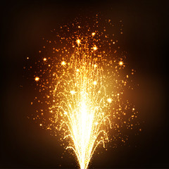 Feuerwerk - Goldene Funken sprühende, gleißende Silvester Vulkan Fontäne. Kleinfeuerwerk auf dunklem Hintergrund. 
Neujahr, Silvesterfeuerwerk, Pyroartikel, Pyrotechnik, Pyro, Böller, Knaller