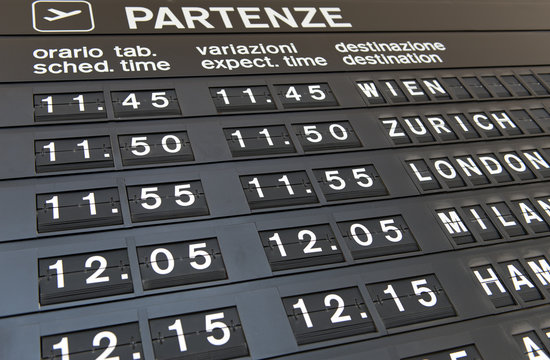 Departures board detail at an airport