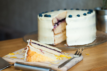 homemade delicious blueberry lemon cream cheese cake