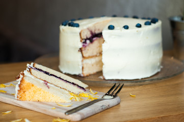 homemade delicious blueberry lemon cream cheese cake