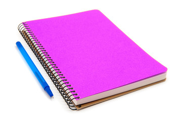 spiral red notebook and pen isolated on white
