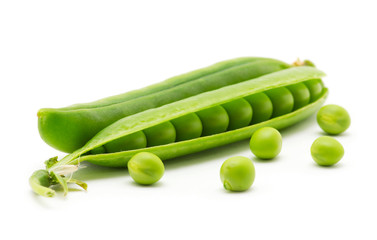 fresh green peas isolated on a white background