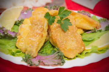 Delicious spiced catfish escalope in sesame