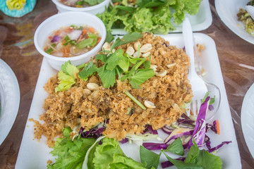 Crispy catfish salad with green mango