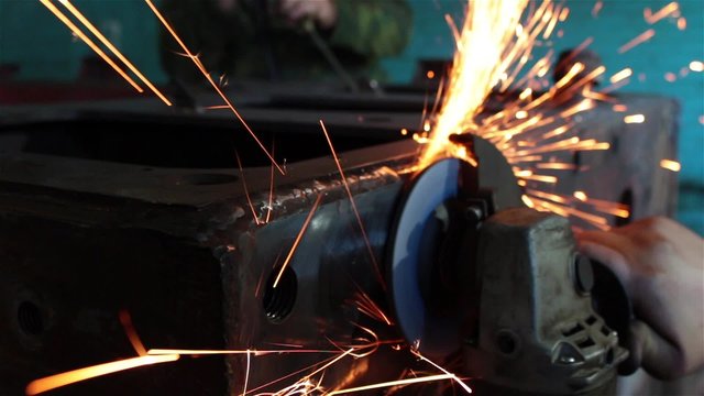 processing of metal grinder with sparks