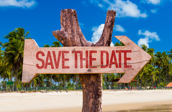 Save the Date arrow with beach background