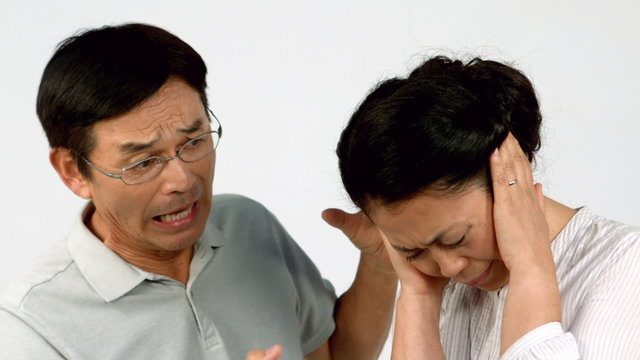 Irritated couple facing relation difficulties