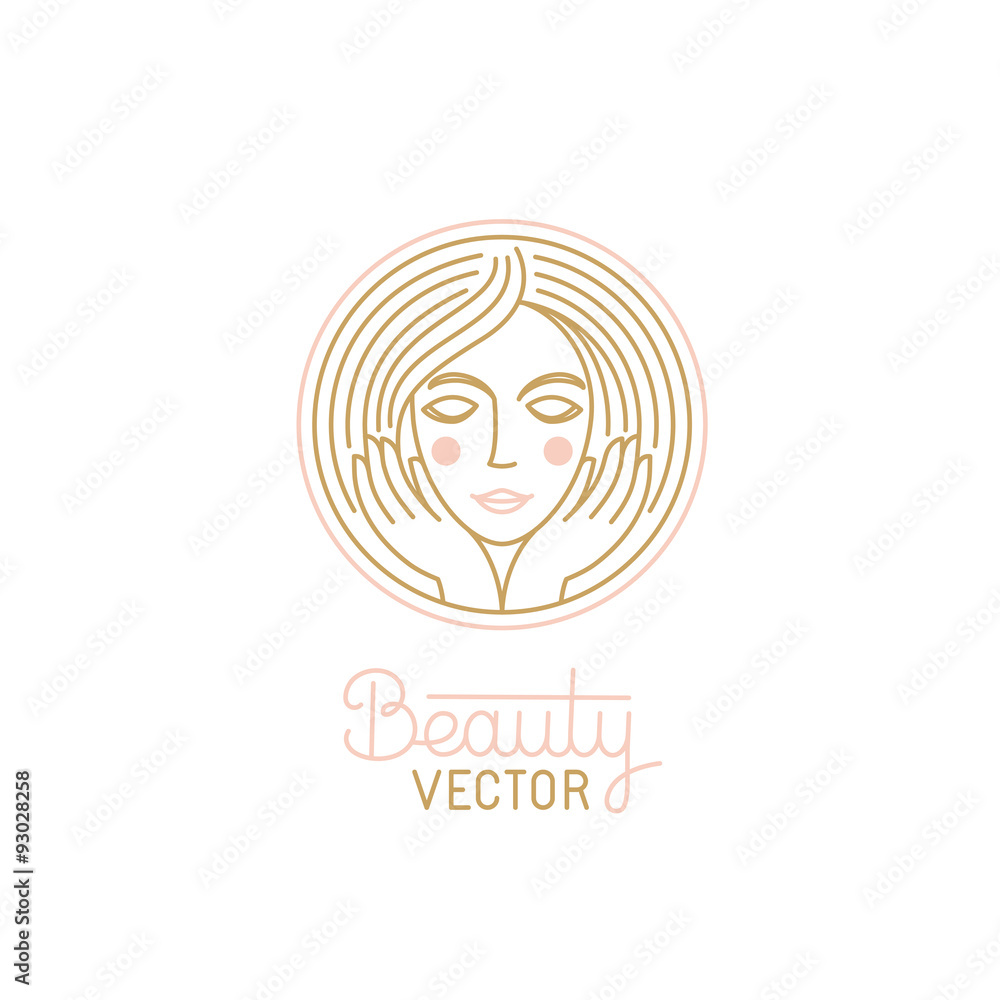 Poster vector logo design template in trendy linear style with female f