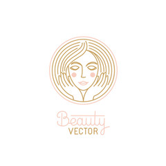 Vector logo design template in trendy linear style with female f