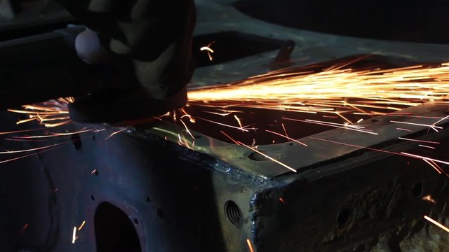 processing of metal grinder with sparks