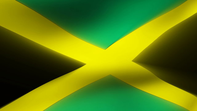 Flag FX0508: Close-up flag of Jamaica ripples in a breeze (Video Loop).