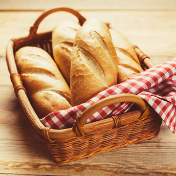 Freshly baked bread rolls in a basket