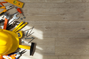 Tools on the wood background