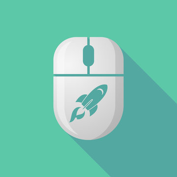 Wireless long shadow mouse icon with a rocket