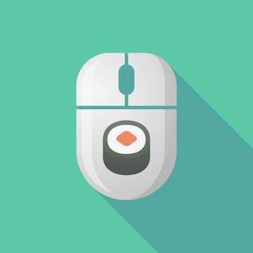 Wireless long shadow mouse icon with a piece of sushi maki