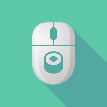 Wireless long shadow mouse icon with a piece of sushi