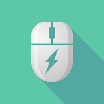 Wireless long shadow mouse icon with a lightning