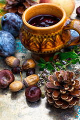 Autumn still life with tea.