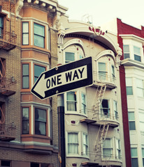 One way sign at the street