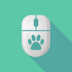 Wireless long shadow mouse icon with an animal footprint