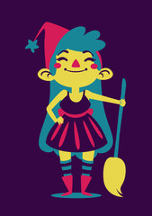 Happy Witch Holding a Broom
