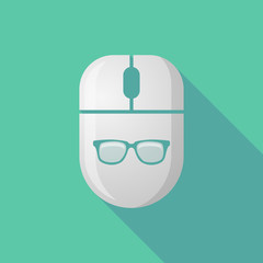 Wireless long shadow mouse icon with a glasses