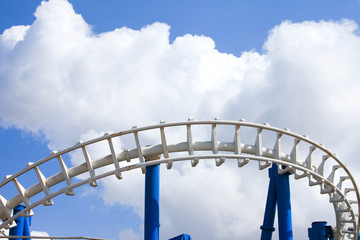 Rollercoaster tracks with blue sky in the background