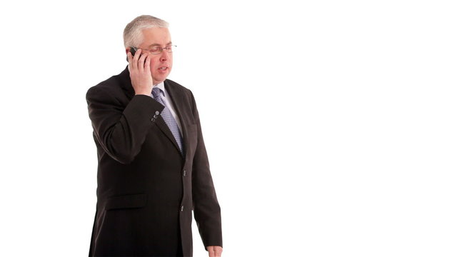 Business man taking a mobile phone call with a satisfactory resolution.