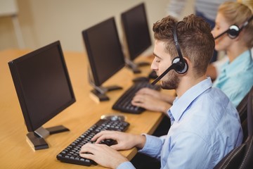 High angle view of businessman working