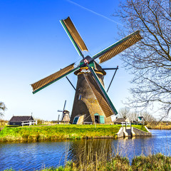 Traditional Holland scenery - windmills in Kinderdijk
