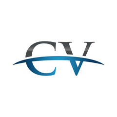 CV initial company swoosh logo blue