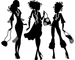 Silhouettes of fashion girl with bags - 93040235