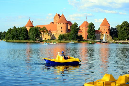 Galves lake,Trakai old red bricks castle view