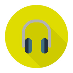 Headphones Icon. Flat Design, Long Shadow. Isolated