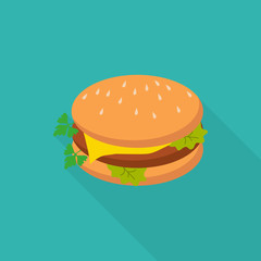 Hamburger with long shadow flat style