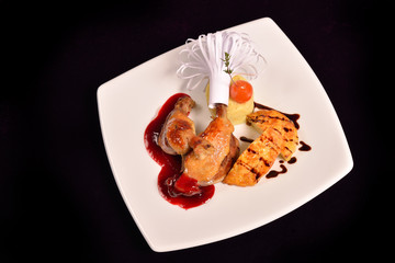 Glazed duck leg, risotto with truffle oil, fig and sauce