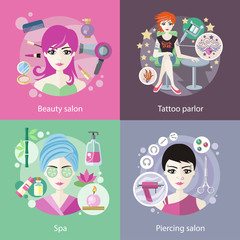 Set of Salons, Beauty Tattoo, Piercing