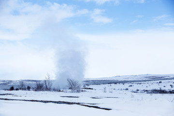 Obraz na płótnie Canvas Geyser in winter in Iceland
